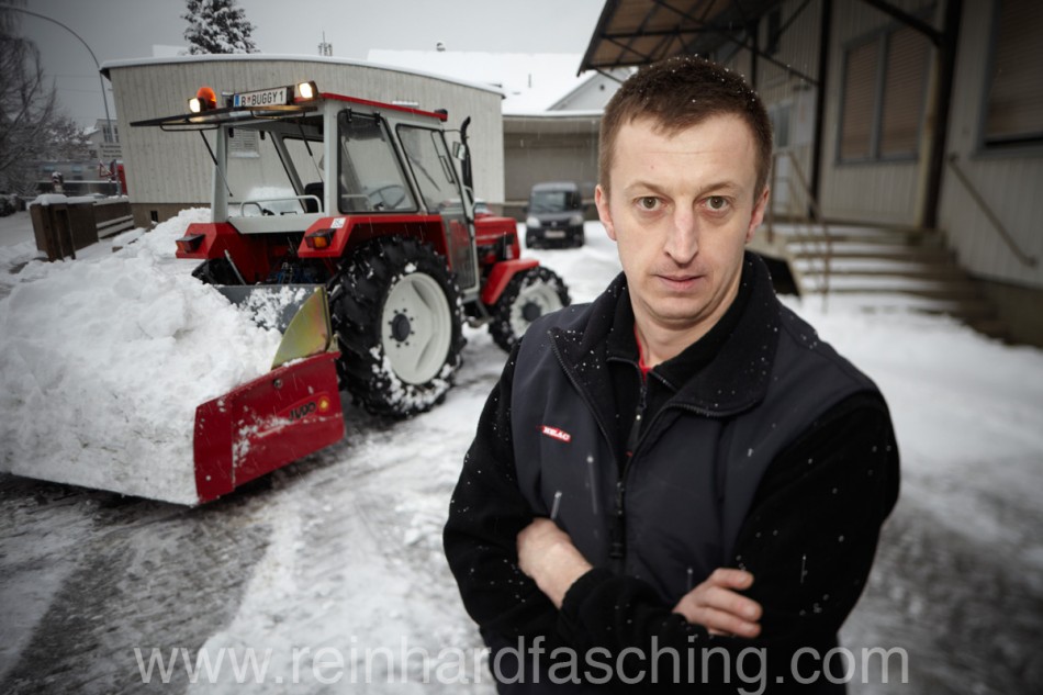 Spritti with his tractor, one of the 365 portraits 2010 by Reinhard Fasching